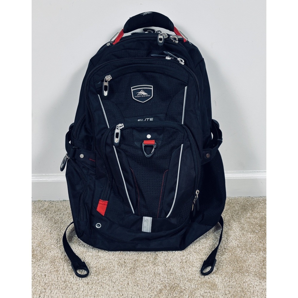 High Sierra Elite Backpack Black 8 Pockets Laptop Sleeve Hiking Travel Bag